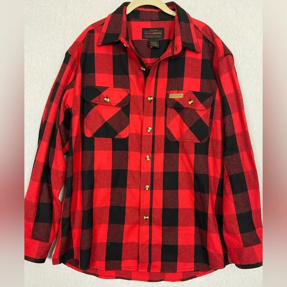 Hickory Shirt Co Buffalo Plaid Flannel Button Up Lumberjack Shirt Red Black L